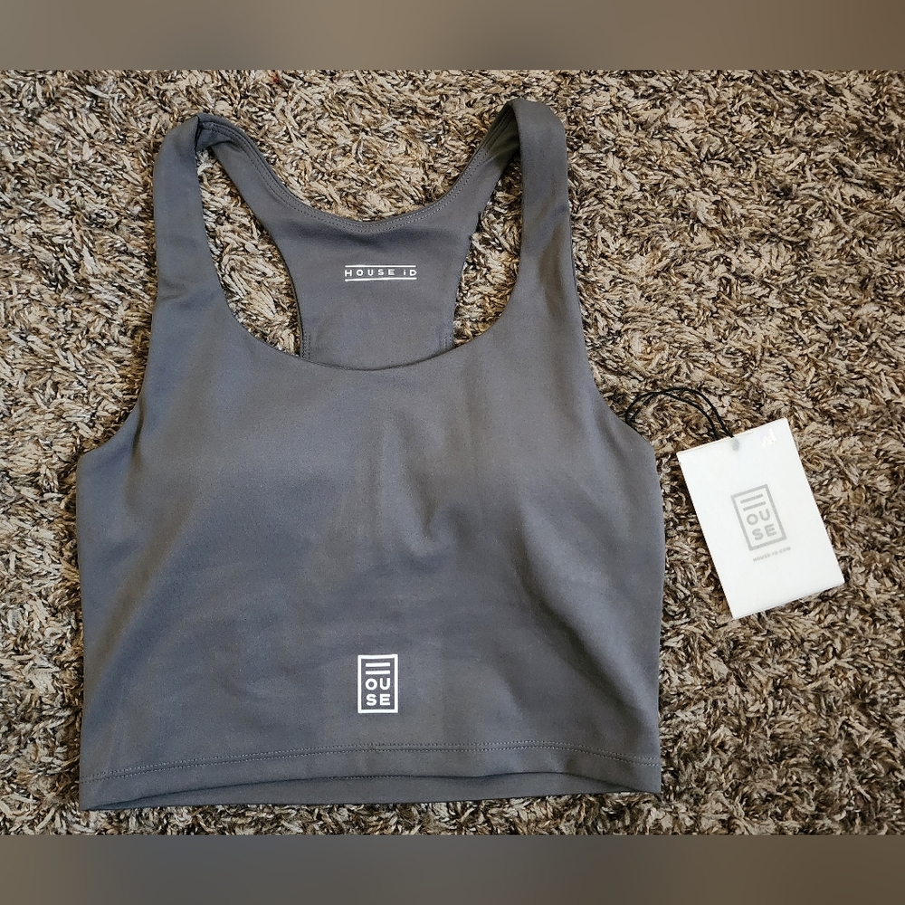 NWT House iD Dark Grey Cropped Sports Bra Tank XS